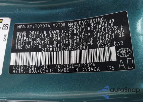 2010 Toyota Corolla Le/S/Xle из США, поврежденный, VIN 2T1BU4EE5AC239690